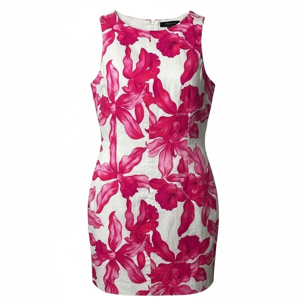 Tommy Bahama Floral Shift Dress Womens XL Pink White Linen Tropical Resort Vacay